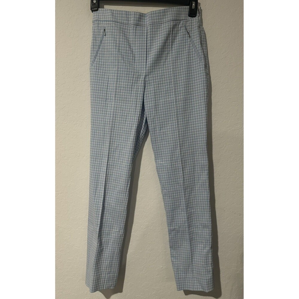 Per se Carlisle Claudia Gingham Hi Rise Slim Ankle Pant size 2 blue and white